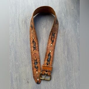 Vintage Brown Patterned Leather Belt